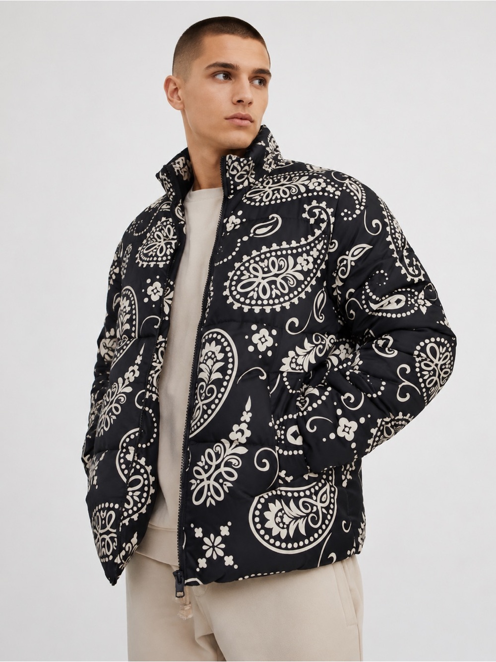 Jack & Jones Originals Men’s  M Black Paisley Puffer Jacket NWT